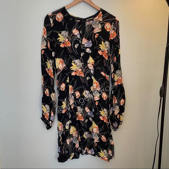 byTiMo Black Floral Spring Summer Easter Open Front Long Sleeve Mini Dress M - Picture 11 of 13